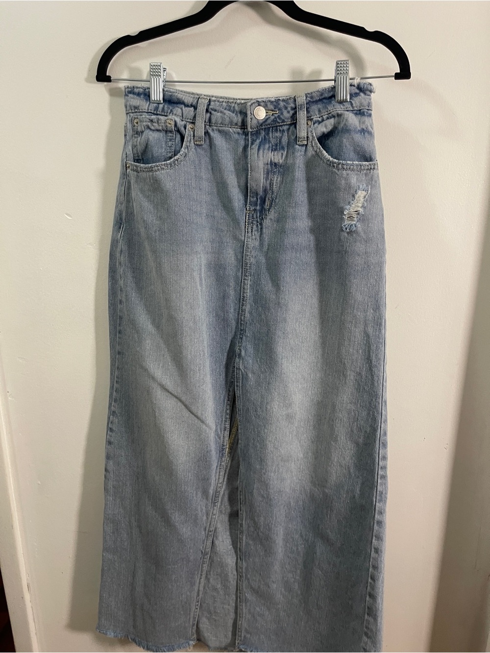 RSQ Light Wash Wide Leg Distressed Denim Skirt Size 25